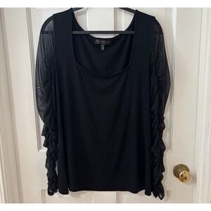 Eloquii Black‎ Sexy Witchy Whimsygoth 18/20 Sheer Ruched Sleeve Square Neck Top